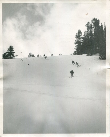 1939 Jack Throckmorton Photo, 4 Skiers on Bovey Headwall