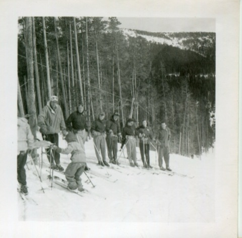 1940 Skiers on side hill of rope tow