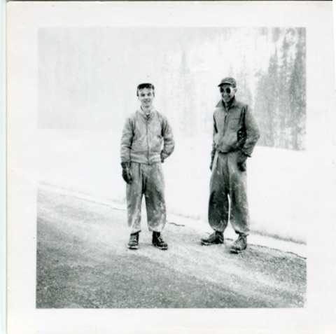 1940 Two men on highway 89 on Kings Hill pass