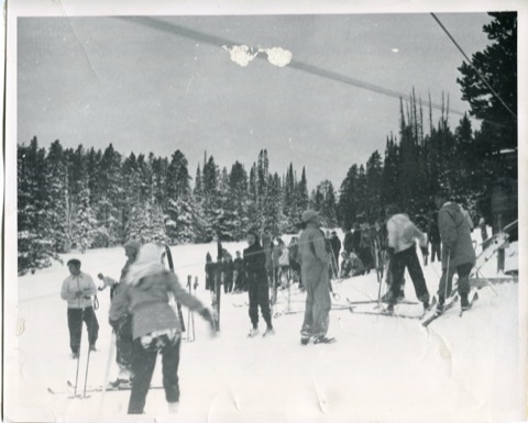 1945 Group of people near tow line