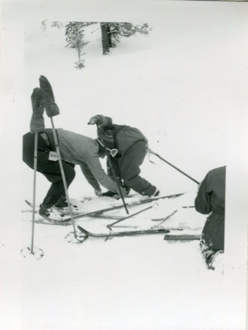1950s Getting ready to ski with kids