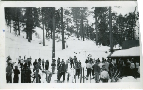 1950s Group of Skiers near the bottom of the tow rope