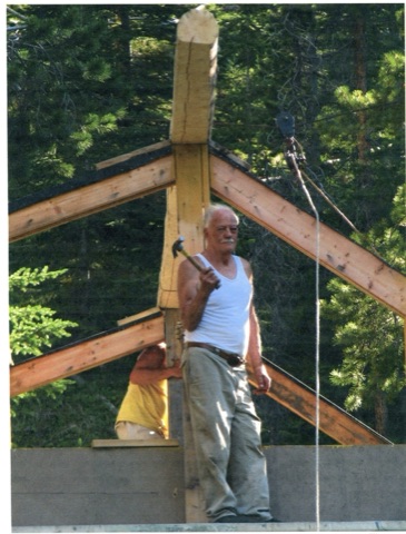 1990s Jim Hasterlik building his new cabin in neihart