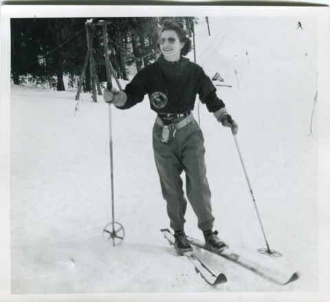 1951 Lois Reynolds — Bottom of the Bovey Rope Tow — wife of Bill Reynolds - ski club president