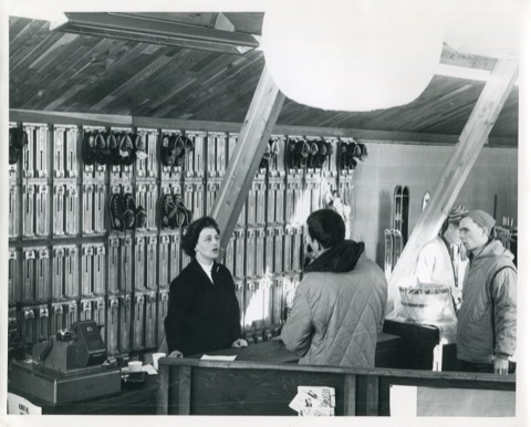 1964 Ski Hut Betty Hasterlik with boot straighteners behind her