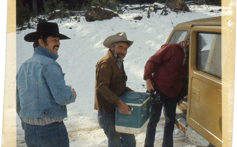 1974 George Willett — Film crew at Showdown, loading up the truck for the shoot