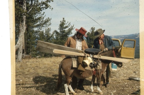 1974 Film Crew at Showdown Two guys with mule at top