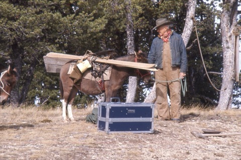 1973 Film crew at Showdown - Rebranding shoot with mule and skis