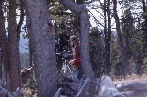 1974 Film Crew at Showdown guy with camera through trees