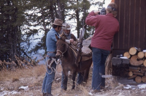1974 Film Crew at Showdown men with mules and camer man