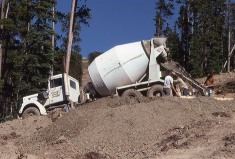 1978 Triple Chair cement truck, Jimmy Hoxter in white shirt, Joe Pinski in brown shirt