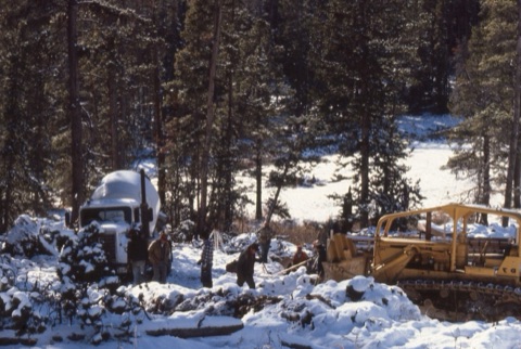1978 Triple chair install, D7 bulldozer, cement truck and crew working