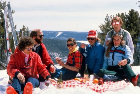 1980s Brad Mabry, Sandy Hodus is middle woman,  Lounging on Hill
