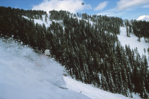 1980s Man skiing Powder