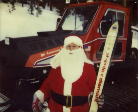 1986 Santa in Front of Piston Bully Snowcat