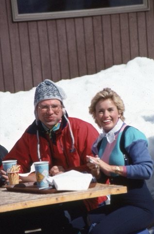 1989 2 unknown people on lodge deck eating