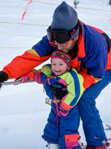 1990s Avery learning on rope tow with Mike edited