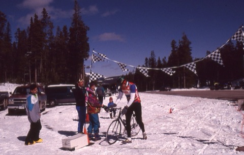 1990s Belt Creek Headwater Wace, Joe Blanchard holding finishing line