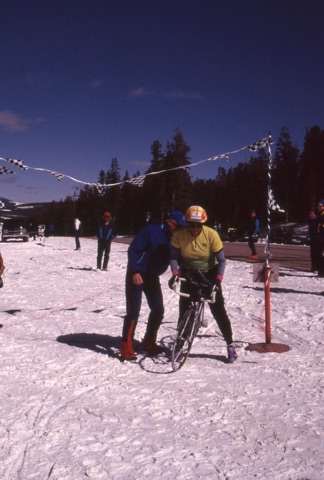 1990s Belt Creek Headwaters finsih line with biker
