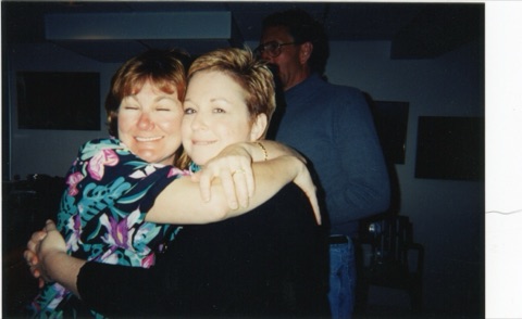 1990s Bonnie Noble, Katie Boedecker hugging with Bill "Idaho" Trenberth in background