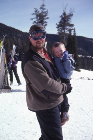 1990s Brandon Boedecker and Bridger Boedecker near lodge