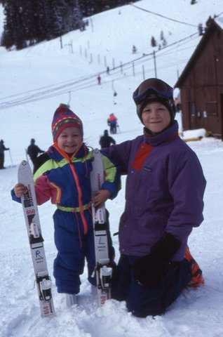 1990s Charley and Avery near lodge