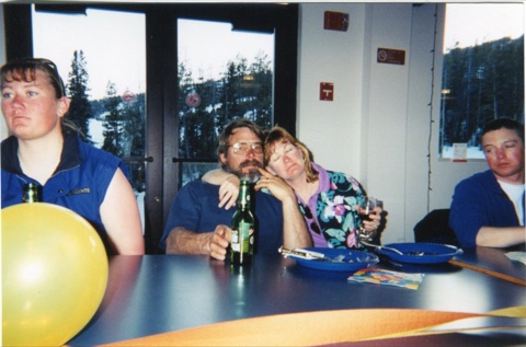 1990s Clarrisa Schaeffer, Baron Noble and Bonny Noble in bar