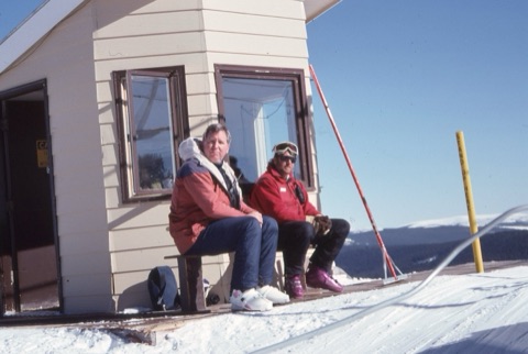 1990s Dan Ewen and Joe Blanchard ski patrolers on lift