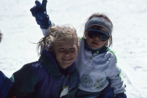 1990s Jessica Airhart, Whitney Rostad playing in snow