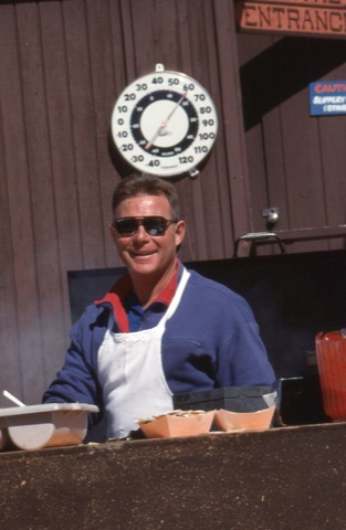 1990s Johnny Kowalski cooking on deck