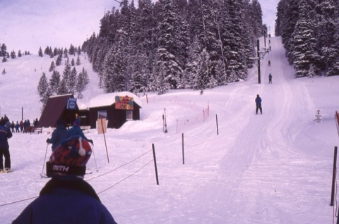 1990s Looking up the Poma line with people on it