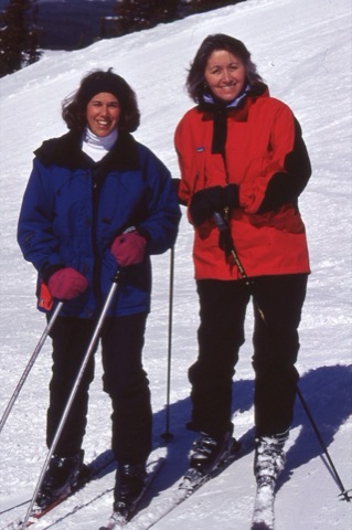 1990s Margie Willett and Shelly Dempsey Smiling in Skiis