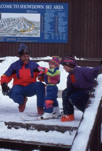 1990s Mike, Avery and Charley Skiing