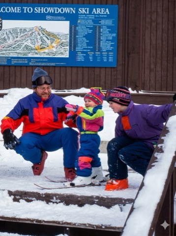 1990s Mike, Avery and Charley Skiing