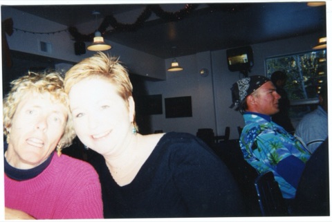 1990s Montana and Katie Boedecker with Joe Pope in the background in the bar
