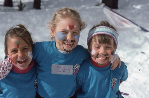 1990s Nicole Airhart, Jessica Airhart, Whitney Rostad with face paint on