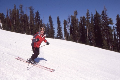 1990s Shannon Hubbard skiing and smiling
