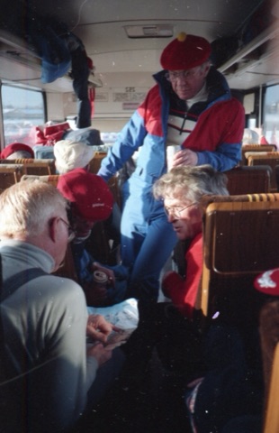 1990s Pinky Mathews, Vera-Mae Mathews — Ski Club Bus — Talking about the map