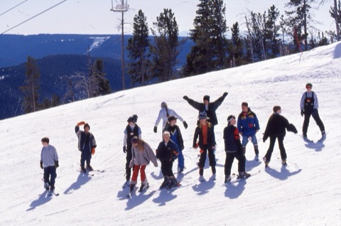1990s WSS PE class below chairlift, Gregories