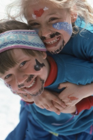1990s Whiteney Rostad and Jessica Airhart piggyback ride