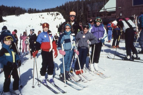 1990s group of kids near the lodge