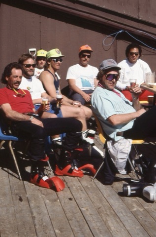 1990s unknown People on Lodge Deck. Joe Blanchard has Orange hat on