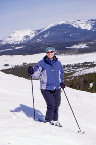 1990s unknown female skier on upper headwall of Big 7