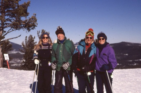 1990s Pinky Mathews — Top of the mountain — Group of Skiers