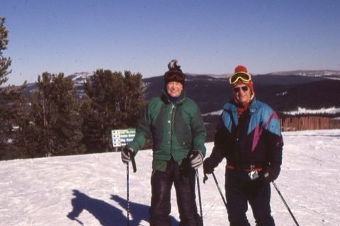 1990s Pinky Mathews — Top of the mountain — Skiers smiling