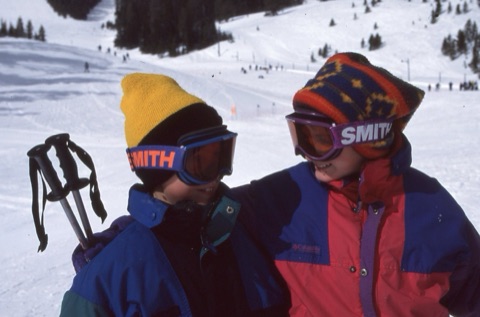 1990s unknown kid, unknown kid near lodge smiling