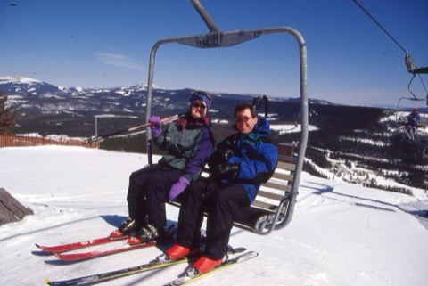 1990s unknown man and man on triple chair