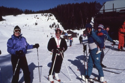 1990s unknown people near lodge smiling