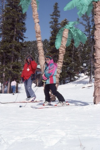 1990s unknown ski instructor, Sammi Altucker Fun Day with palm trees