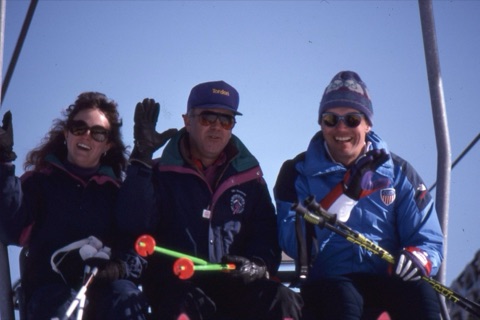1990s unknown woman, Joe Pinski, Joe Pope on lift